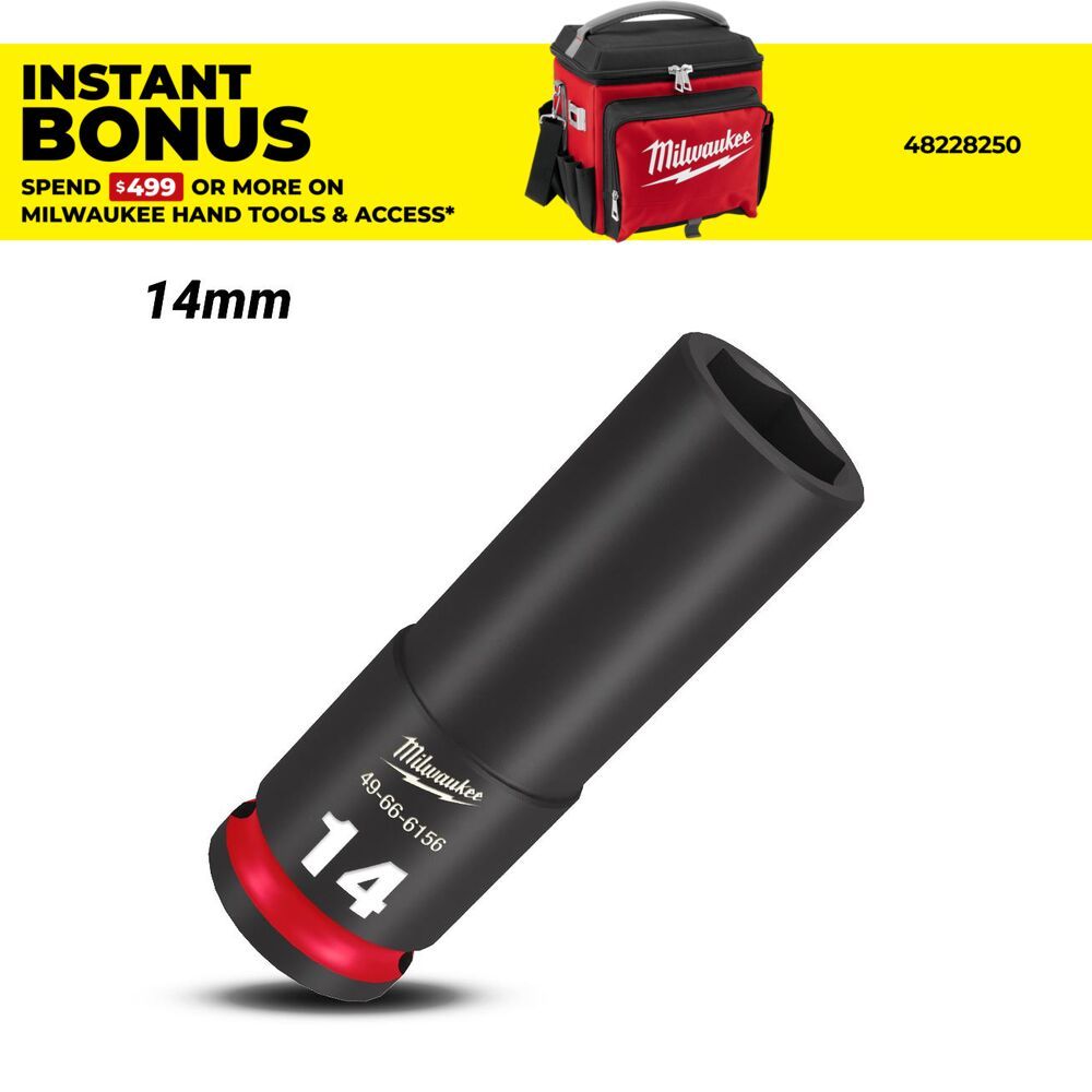 Milwaukee 49666156 14mm 3/8" Drive Shockwave Metric Deep 6 Point Impact Socket – image 1