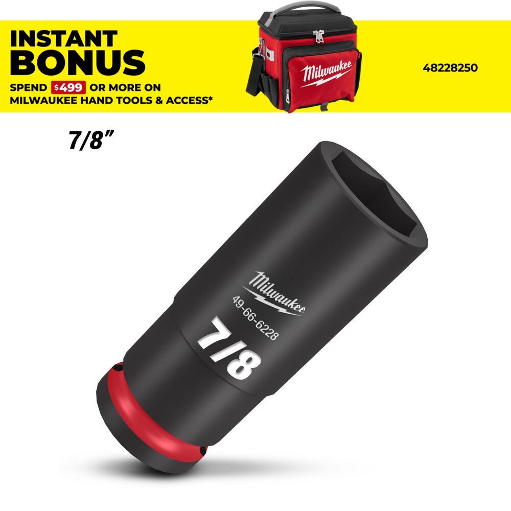 Milwaukee 49666228 1/2" Drive 7/8" SAE Shockwave 6 Point Deep Impact Socket – image 1
