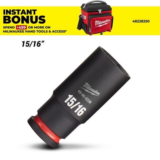 Milwaukee 49666229 1/2" Drive 15/16" SAE Shockwave 6 Point Deep Impact Socket