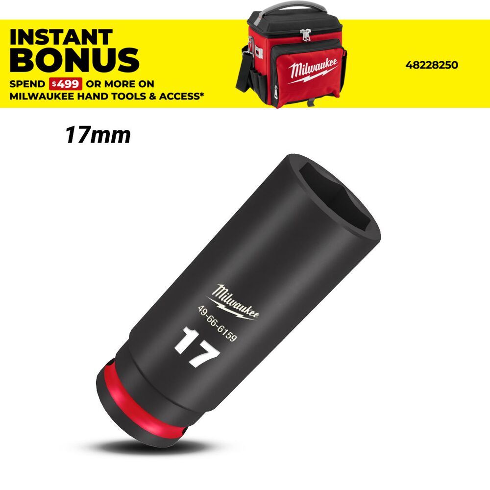 Milwaukee 49666159 17mm 3/8" Drive Shockwave Metric Deep 6 Point Impact Socket – image 1