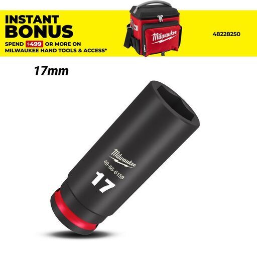 Milwaukee 49666159 17mm 3/8" Drive Shockwave Metric Deep 6 Point Impact Socket
