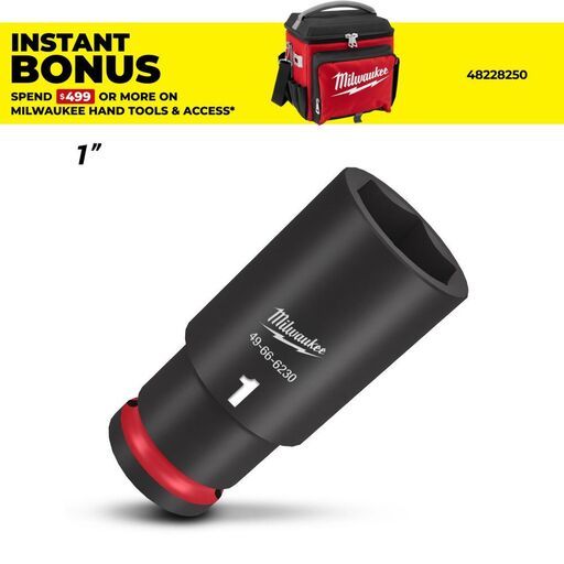Milwaukee 49666230 1/2" Drive 1" SAE Shockwave 6 Point Deep Impact Socket