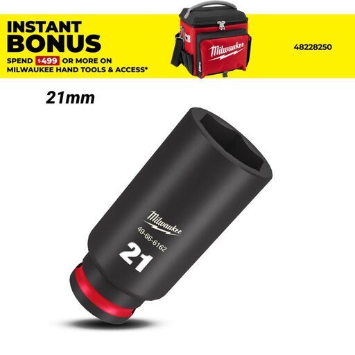 Milwaukee 49666162 21mm 3/8" Drive Shockwave Metric Deep 6 Point Impact Socket