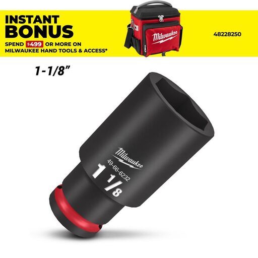 Milwaukee 49666232 1/2" Drive 1-1/8" SAE Shockwave 6 Point Deep Impact Socket