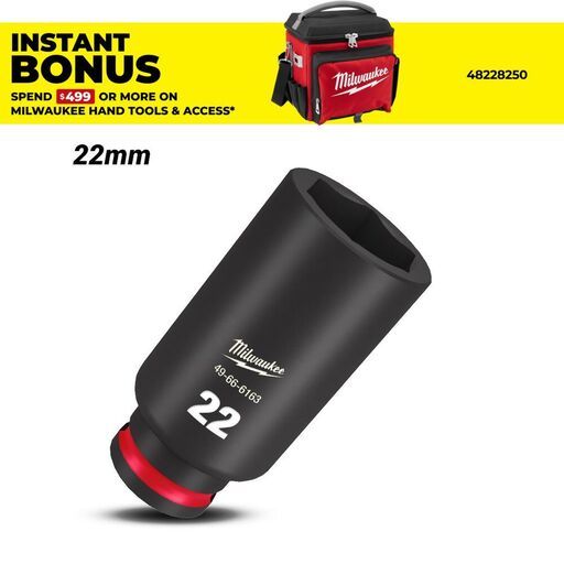 Milwaukee 49666163 22mm 3/8" Drive Shockwave Metric Deep 6 Point Impact Socket