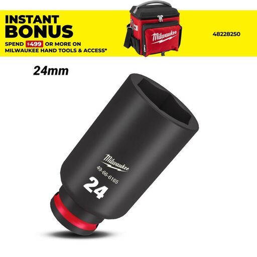 Milwaukee 49666165 24mm 3/8" Drive Shockwave Metric Deep 6 Point Impact Socket