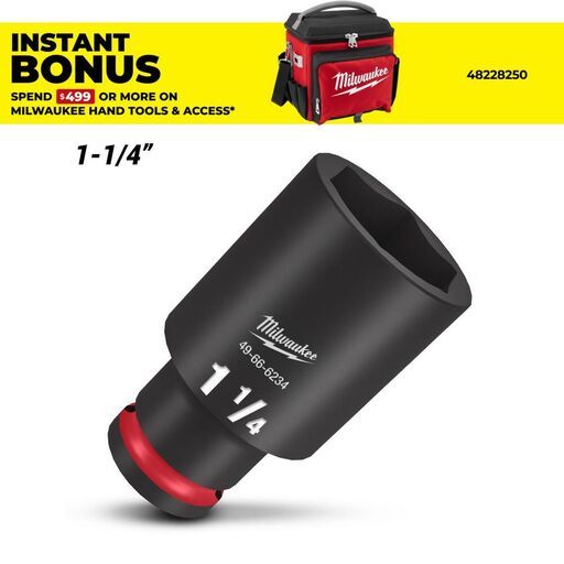 Milwaukee 49666234 1/2" Drive 1-1/4" SAE Shockwave 6 Point Deep Impact Socket