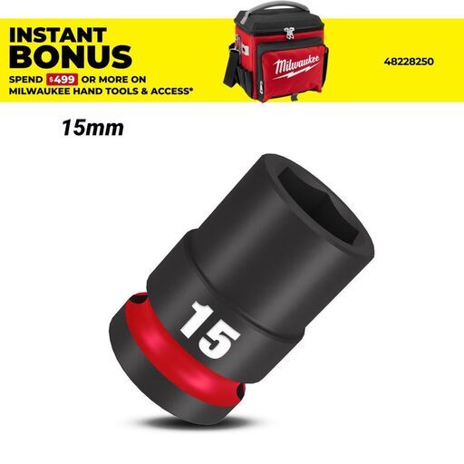 Milwaukee 49666247 15mm 1/2" Drive Shockwave Metric Standard 6 Point Impact Socket