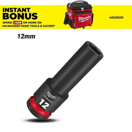 Milwaukee 49666273  1/2" Drive 12mm Metric Shockwave 6 Point Deep Impact Socket