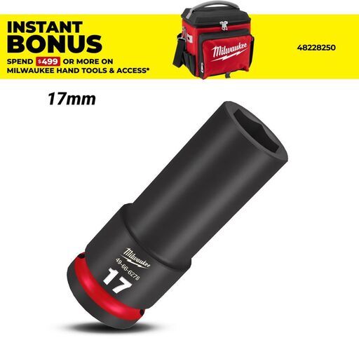 Milwaukee 49666278 1/2" Drive 17mm Metric Shockwave 6 Point Deep Impact Socket