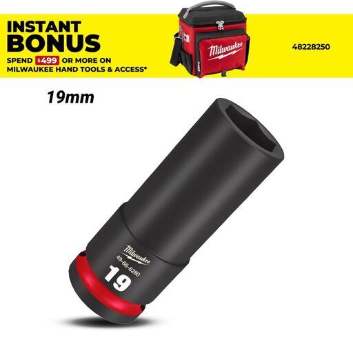 Milwaukee 49666280 1/2" Drive 19mm Metric Shockwave 6 Point Deep Impact Socket