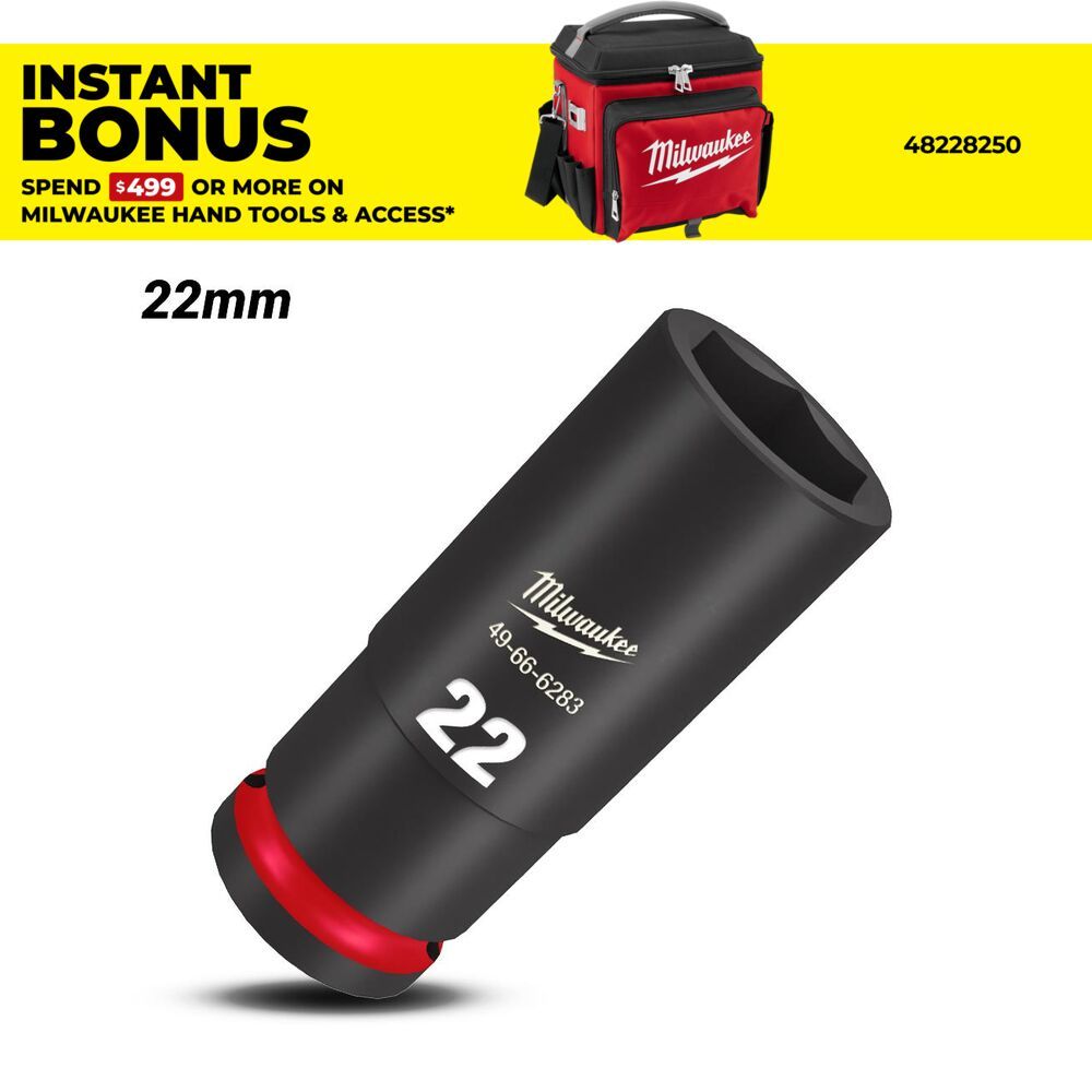 Milwaukee 49666283 1/2" Drive 22mm Metric Shockwave 6 Point Deep Impact Socket – image 1