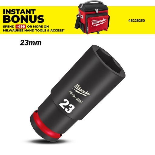 Milwaukee 49666284 1/2" Drive 23mm Metric Shockwave 6 Point Deep Impact Socket