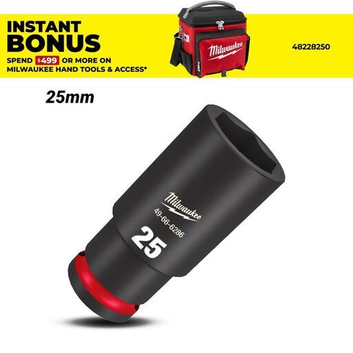 Milwaukee 49666286 1/2" Drive 25mm Metric Shockwave 6 Point Deep Impact Socket