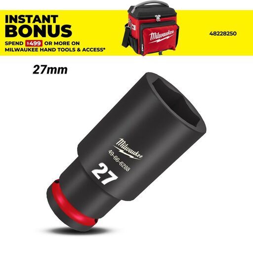 Milwaukee 49666288 1/2" Drive 27mm Metric Shockwave 6 Point Deep Impact Socket