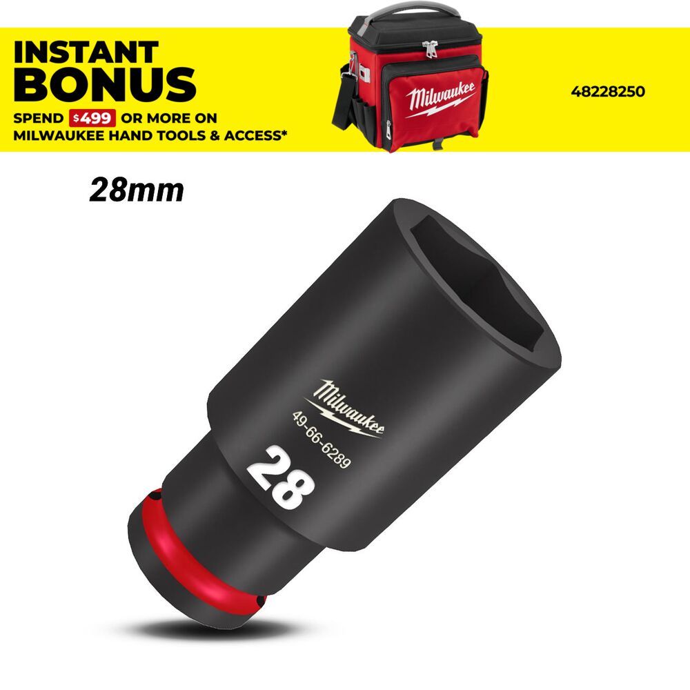 Milwaukee 49666289 1/2" Drive 28mm Metric Shockwave 6 Point Deep Impact Socket – image 1
