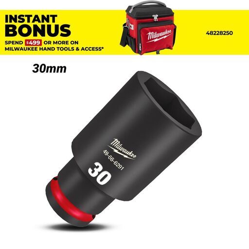 Milwaukee 49666291 1/2" Drive 30mm Metric Shockwave 6 Point Deep Impact Socket