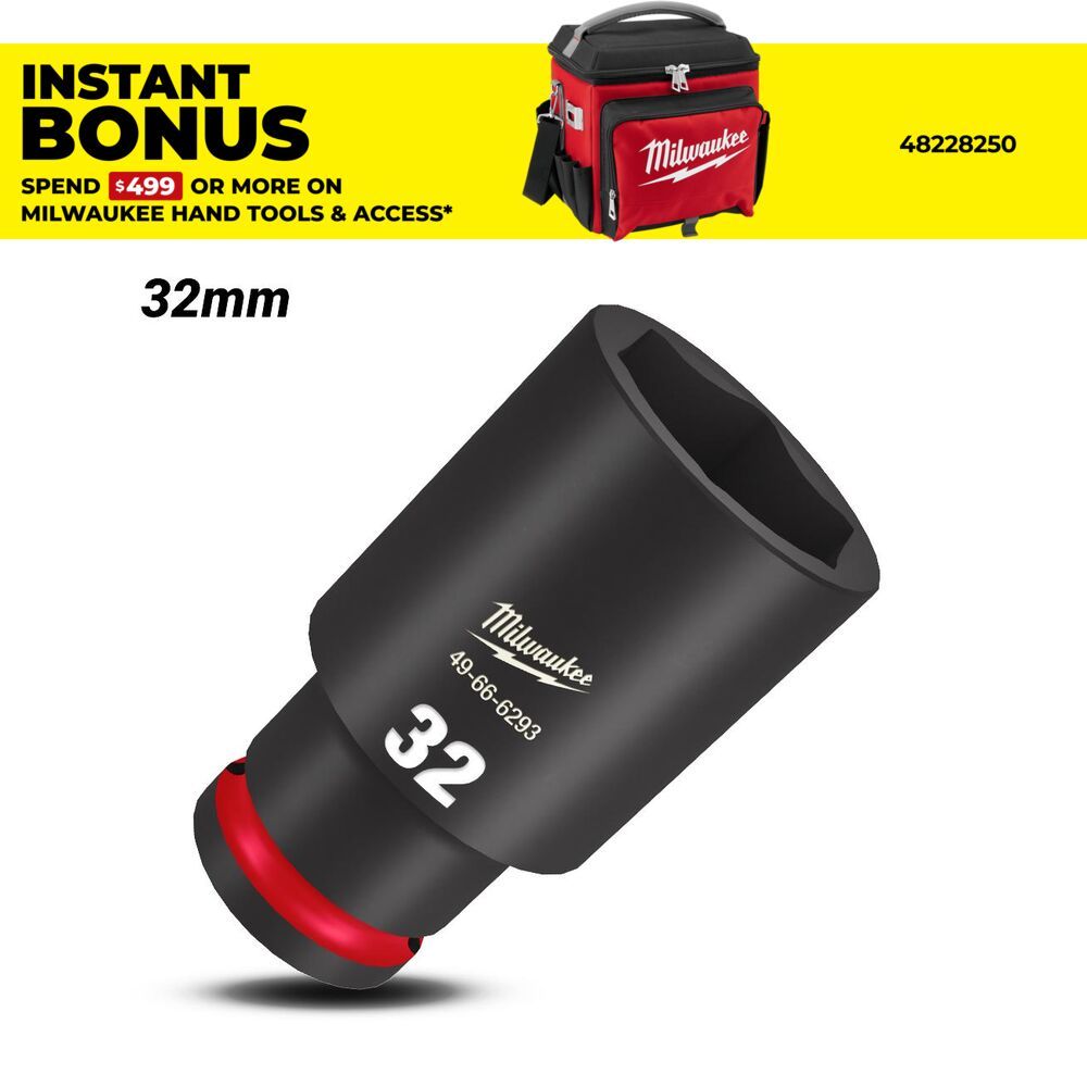 Milwaukee 49666293 1/2" Drive 32mm Metric Shockwave 6 Point Deep Impact Socket – image 1