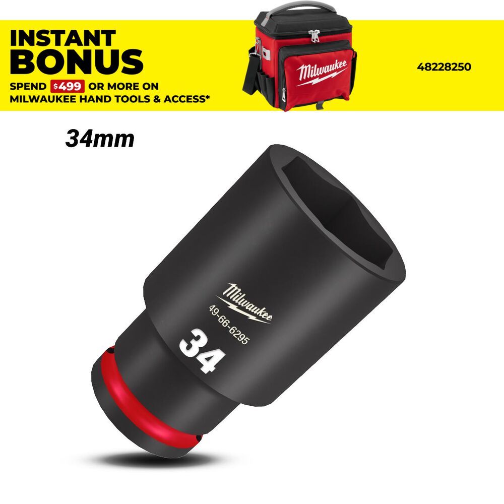 Milwaukee 49666295 1/2" Drive 34mm Metric Shockwave 6 Point Deep Impact Socket – image 1