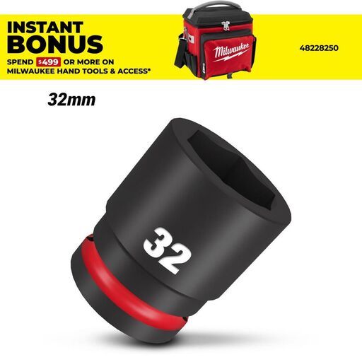 Milwaukee 49666370 3/4" Drive 32mm Metric Shockwave 6 Point Impact Socket
