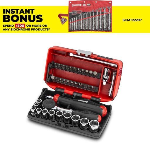 Sidchrome SCMT12114 38pce Metric 1/4" Drive Nano Socket & Tool Set with Rotator Ratchet