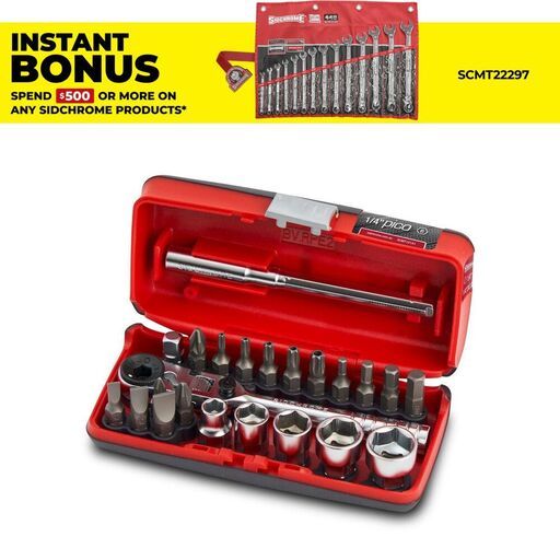 Sidchrome SCMT12141 23pce Metric 1/4" Drive Pico Socket & Tool Set with Ultra Compact Flex Head Ratchet
