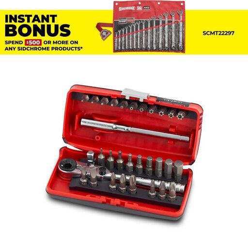 Sidchrome SCMT12143 31pce Metric 1/4" Drive Pico Tool Set with Ultra Compact Flex Head Ratchet