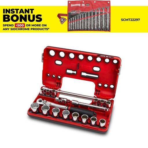 Sidchrome SCMT13150 18pce Metric 3/8" Drive Socket Set Detection Box with Compact Head Ratchet
