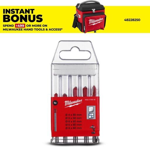 Milwaukee 4932479948  5pce Glass & Tile Bit Set