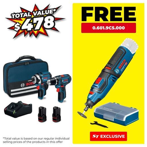 Bosch 12V SCRR 2.0Ah (0.615.990.L1G) 12V 2.0Ah Li-ion Cordless 2pce Combo Kit
