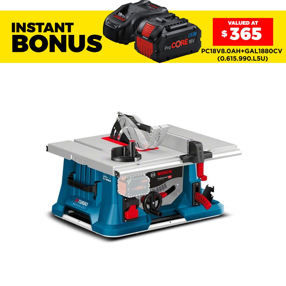 Bosch GTS 18V-216 (0.601.B44.040) 18V 216mm (8-1/2") Li-Ion Cordless BITURBO Brushless Table Saw - Skin Only