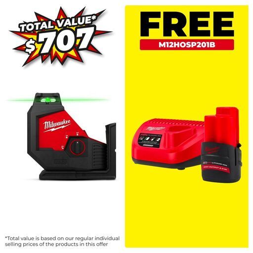Milwaukee M12SPL0C 12V Li-ion Cordless 360° Green Beam Single Plane Laser - Skin Only