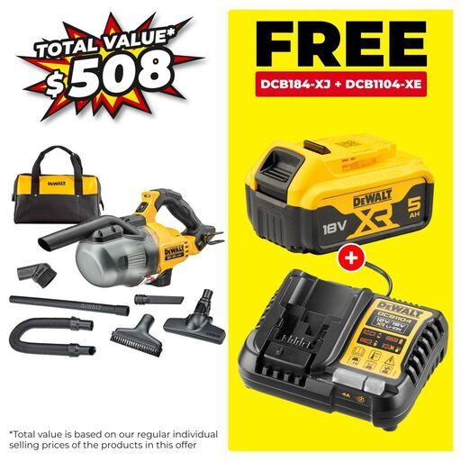 DeWalt DCV501LN-XJ 18V XR Li-ion Cordless L-Class Hand-Held Stick Vacuum - Skin Only