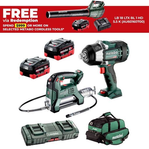 Metabo MET18MX2SB2HD5.5BM (AU68203655) 18V 5.5Ah Li-ion Cordless 2pce Combo Kit Including Brushless
