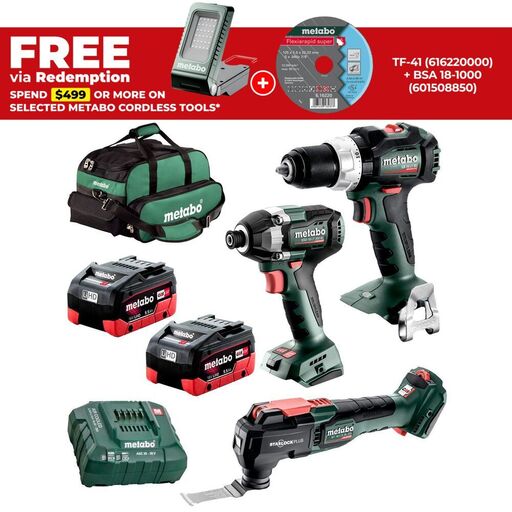 Metabo MET18BL3SB2HD5.5CV (AU68300750) 18V 5.5Ah Li-ion Cordless Brushless 3pce Combo Kit