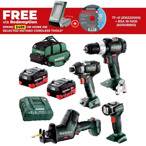 Metabo MET18BL4SB2HD5.5CX (AU68401850) 18V 5.5Ah Li-ion Cordless Brushless 4pce Combo Kit