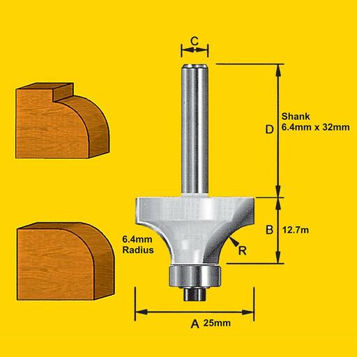 TruaCut TB508 6.4mm 1/4" Shank Rounding Over Router Bit – image 3