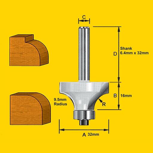 TruaCut TB512 9.5mm 1/4" Shank Rounding Over Router Bit – image 3