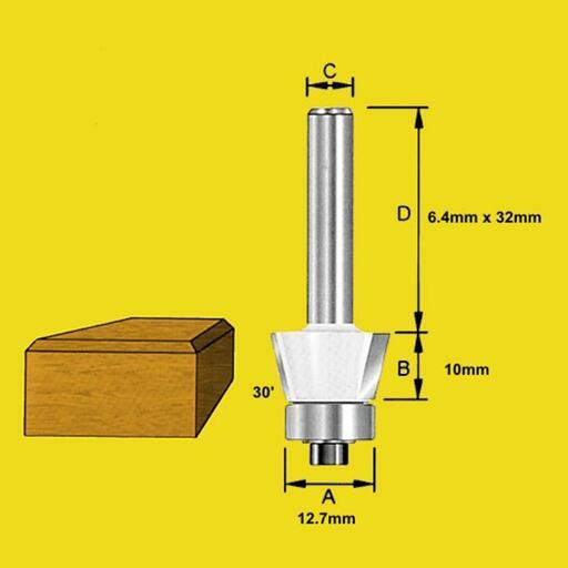 TruaCut TB8130 12.7mm 30° Bevel 1/4" Shank Trim Bit with Bearing – image 3