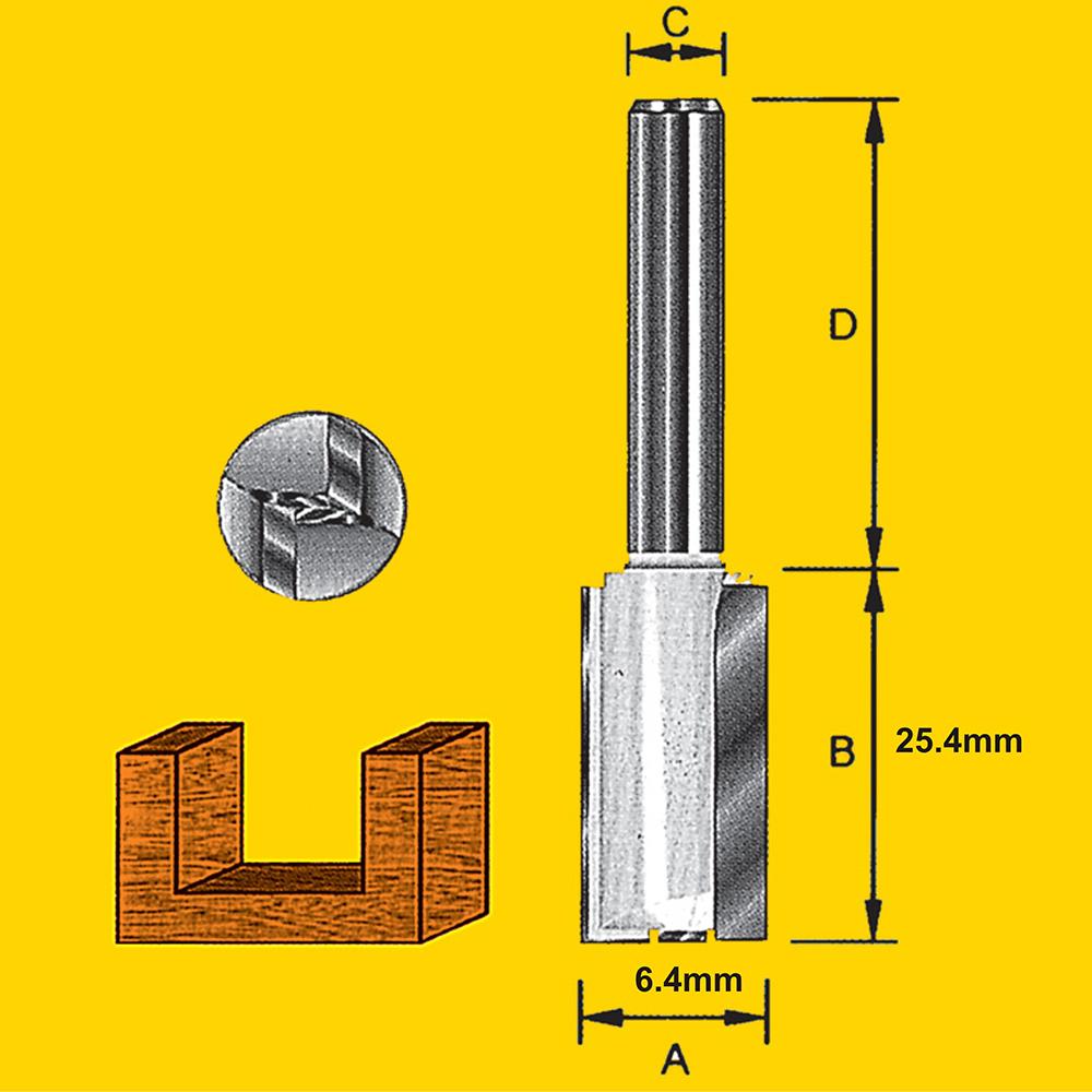 TruaCut TMX206.4 6.4mm 1/4" Shank Straight Double Flute Extra Long
