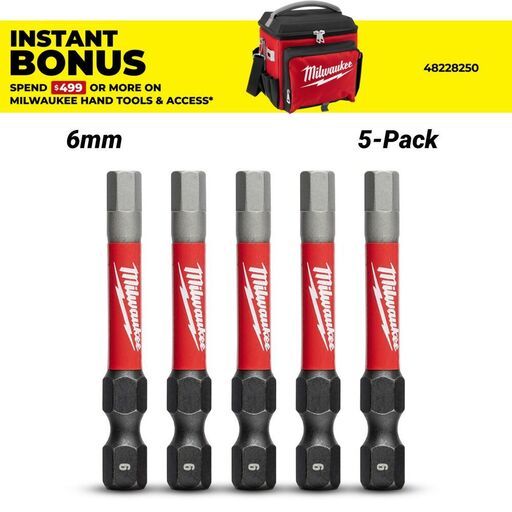 Milwaukee 48324690 5-Pack 6mm 50mm (2") SHOCKWAVE Hex Power Bits
