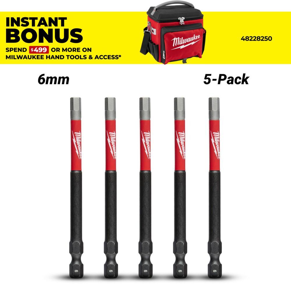Milwaukee 48324691 5-Pack 6mm 89mm (3-1/2") SHOCKWAVE Hex Power Bits – image 1