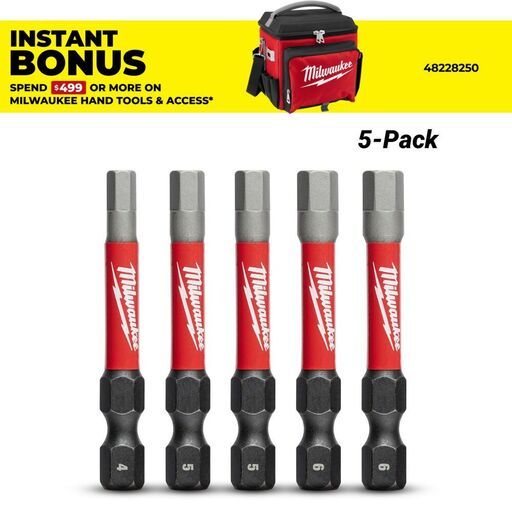 Milwaukee 48324695 5pce 4mm, 5mm & 6mm 50mm (2") SHOCKWAVE Hex Power Bit Set 