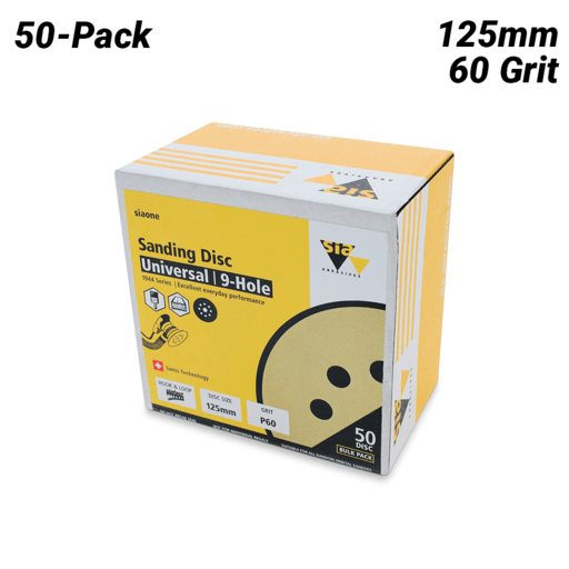 Sia Abrasives F03E02DD36 50-Pack 125mm 60 Grit Universal 9-Hole Hook & Loop Sanding Disc – image 2