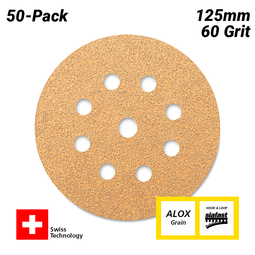 Sia Abrasives F03E02DD36 50-Pack 125mm 60 Grit Universal 9-Hole Hook ...