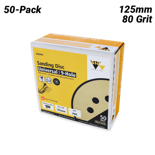 Sia Abrasives F03E02DD37 50-Pack 125mm 80 Grit Universal 9-Hole Hook & Loop Sanding Disc – image 2