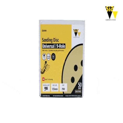 Sia Abrasives F03E02DD37 50-Pack 125mm 80 Grit Universal 9-Hole Hook & Loop Sanding Disc – image 3