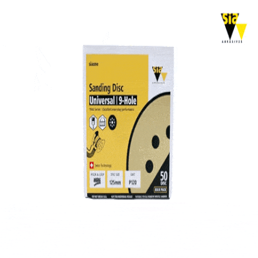 Sia Abrasives F03E02DD38 50-Pack 125mm 120 Grit Universal 9-Hole Hook & Loop Sanding Disc – image 3