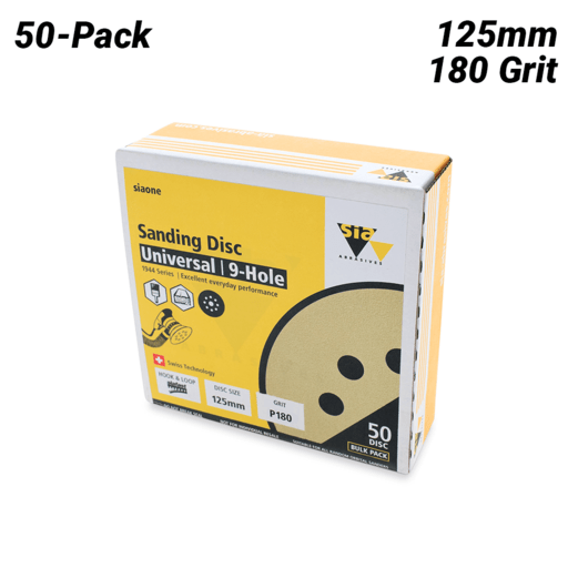 Sia Abrasives F03E02DD39 50-Pack 125mm 180 Grit Universal 9-Hole Hook & Loop Sanding Disc – image 2