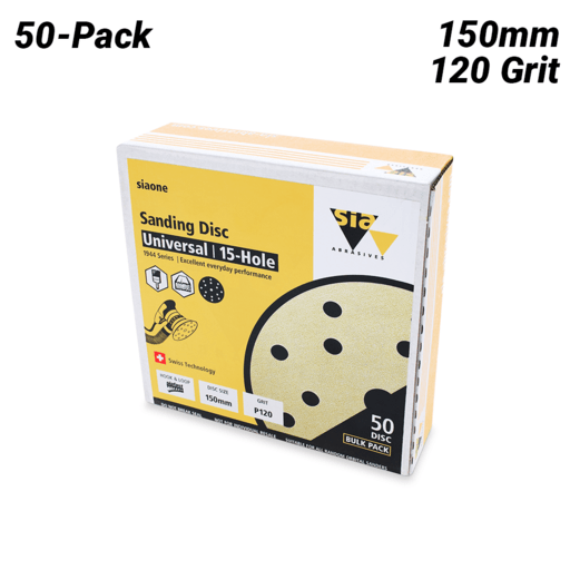 Sia Abrasives F03E02DD30 50-Pack 150mm 120 Grit Universal 15-Hole Hook ...